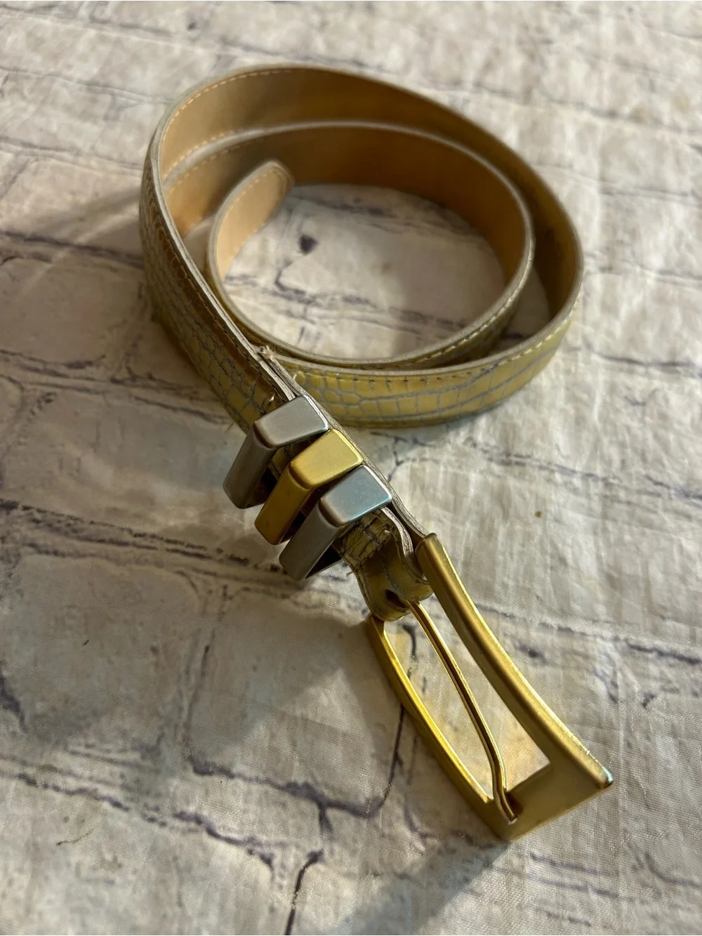 ELITE VTG GOLD METALLIC SKIN PRINT AND EDDIE BAUER BROWN LEATHER BRAIDED BELTS